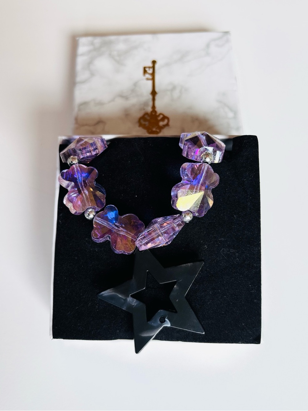 One of a kind Lavender Beaded Necklace with Black Star Pendant - Women Jewelry - Picture 6 of 6